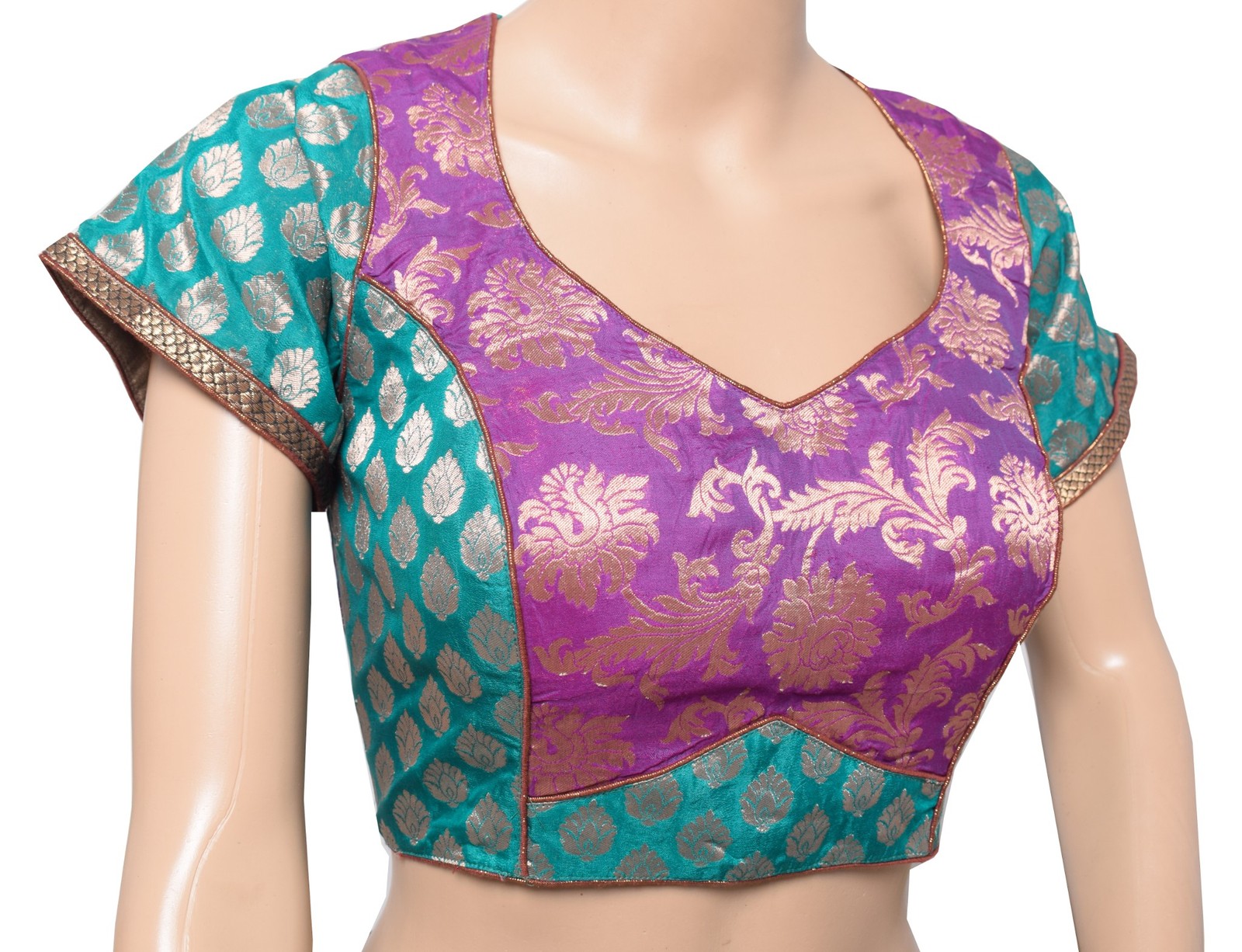 Sushila Vintage Purple Brocade Sari Blouse Art Silk Floral Designer Choli 36″
