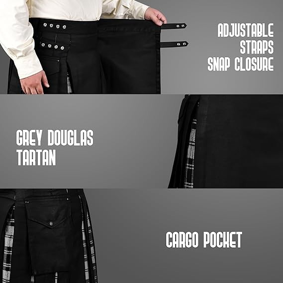 Hybrid Utility Kilts for Men Scottish Traditional Kilt with Flashes Gray Douglas