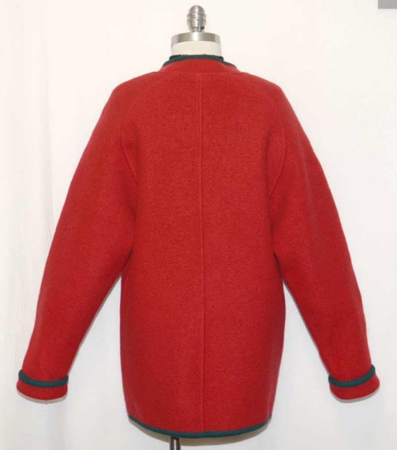 GEIGER BOILED WOOL Sweater Jacket AUSTRIA Red Women THICK & WARM / B43″ 12 M
