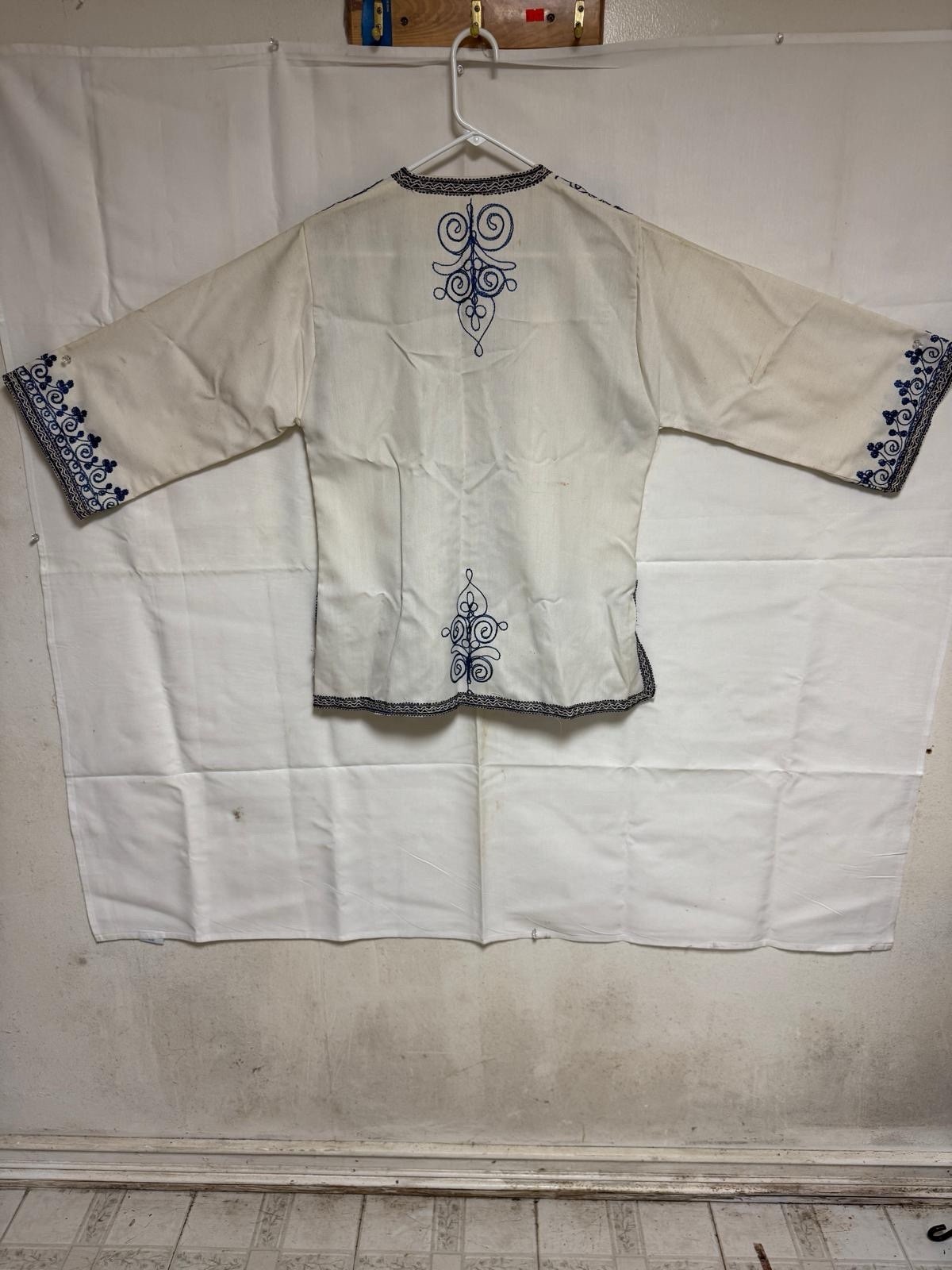 White Blue Embroidered European Cotton Jacket Top Unisex Adult