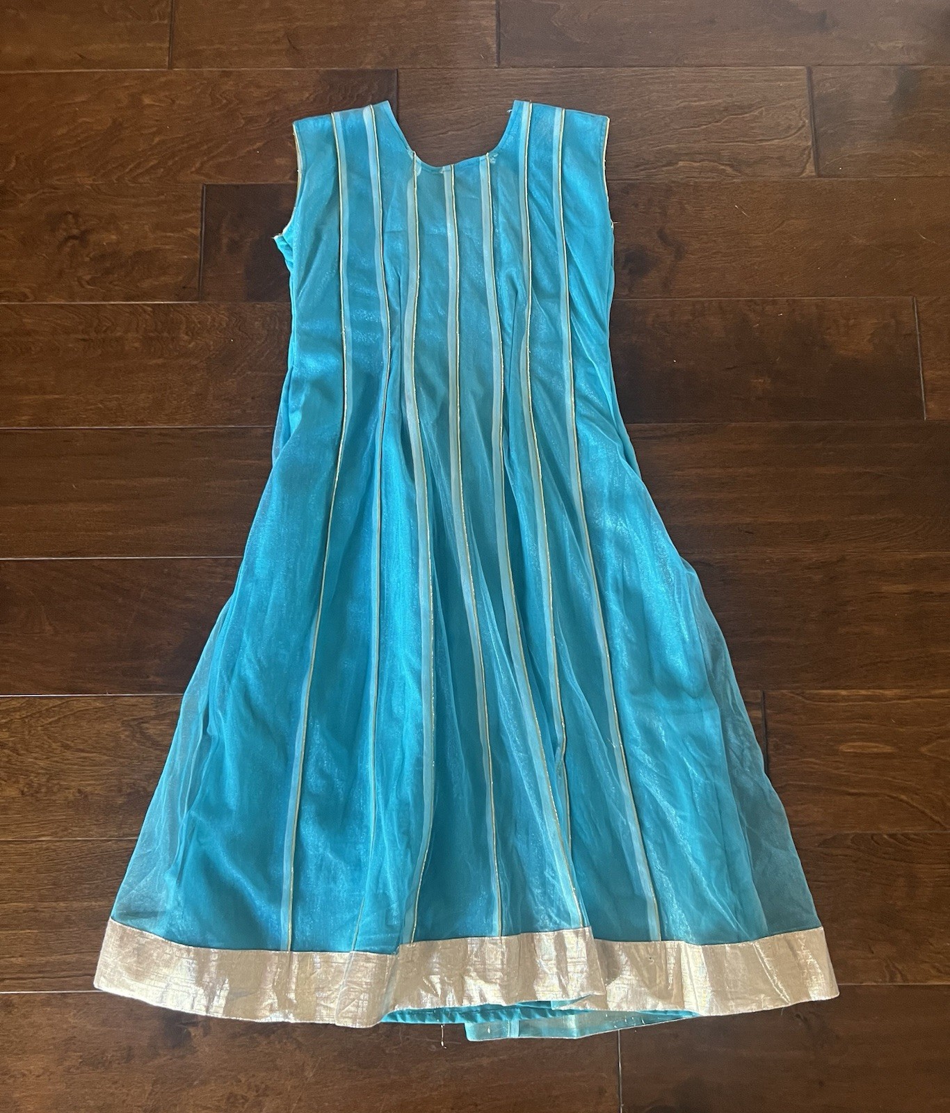 Handmade Custom Anarkali dress/suit Teal/Gold Embellished Size 11/12 India