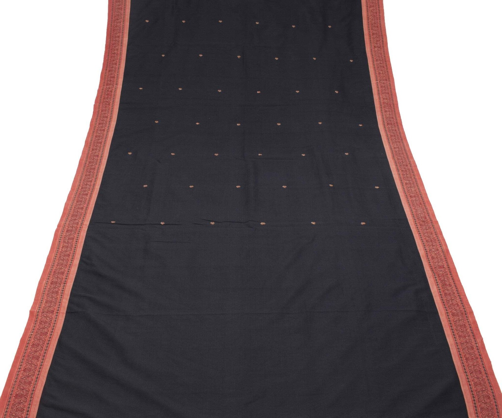 Sushila Vintage Black Hand Woven Saree Pure Cotton Silk Paisley Soft Sari Fabric