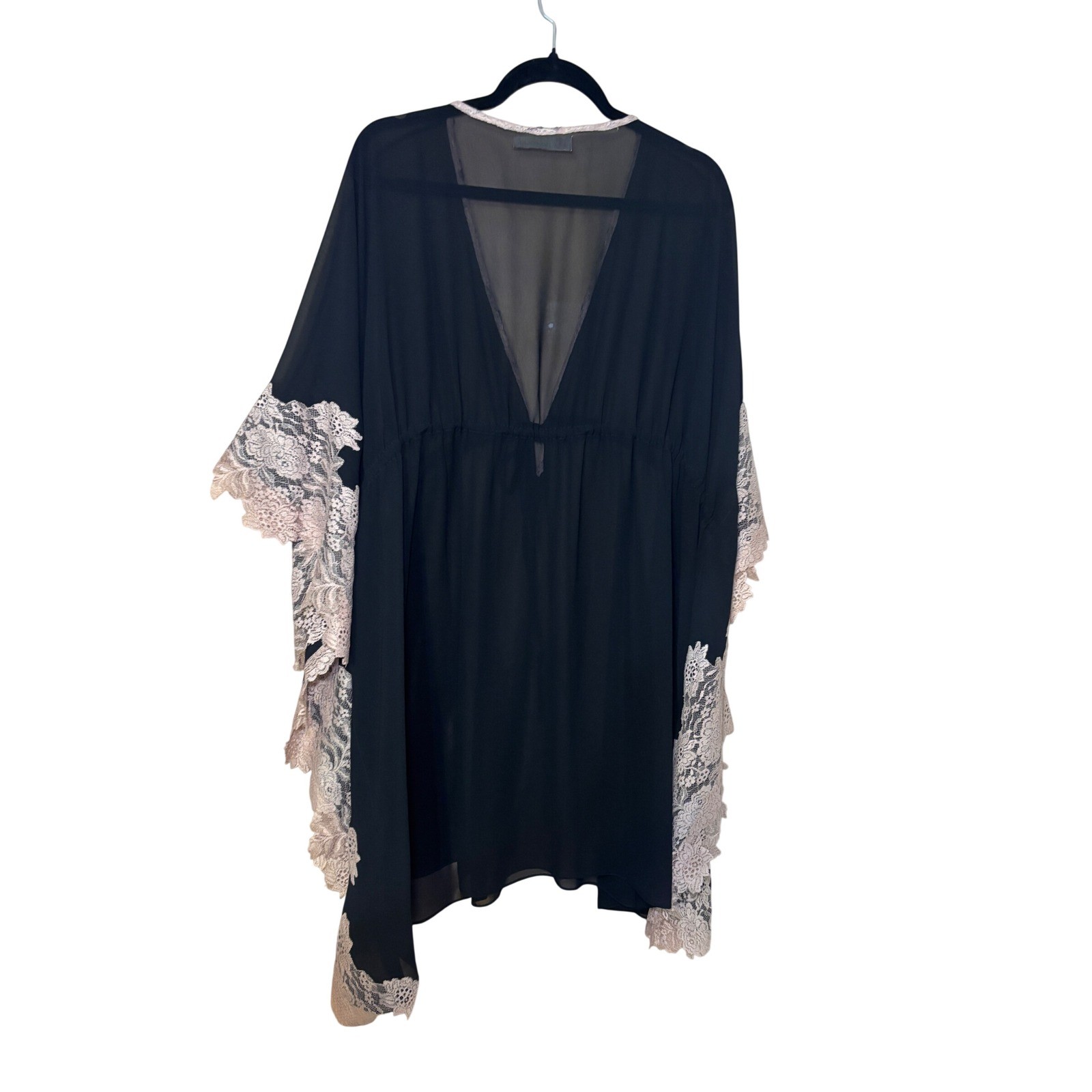 Maneesha Ruia Womens Kaftan One Size Black Lace Trim Sheer Chiffon Boho Romantic