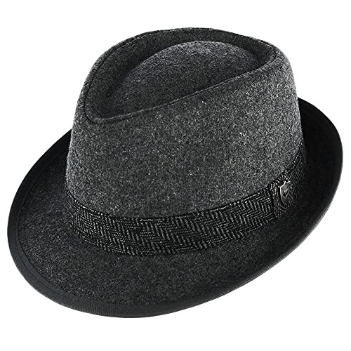 Men’s Fedora, 2” Brim, Classic Wool Blend with Herringbone Band XX-Large Grey