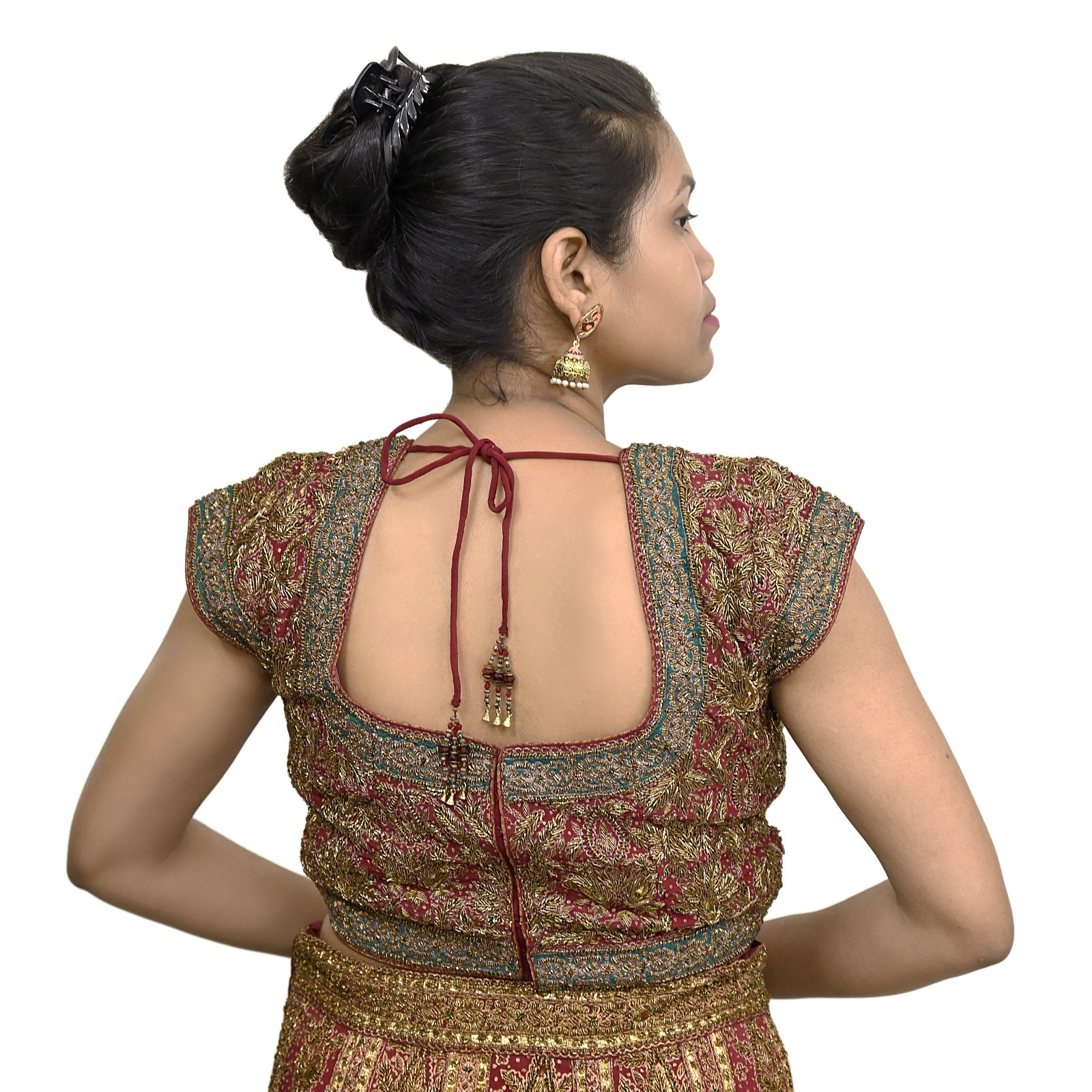 Pre-owned Maroon Pure Silk Hand Embroidered Ritu Kumar Designer Lehenga 3pcs set