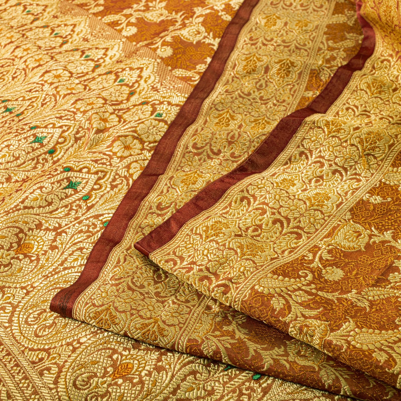 Sanskriti Vintage Orange Blend Silk Saree Banarasi Brocade Handwoven Sari Fabric