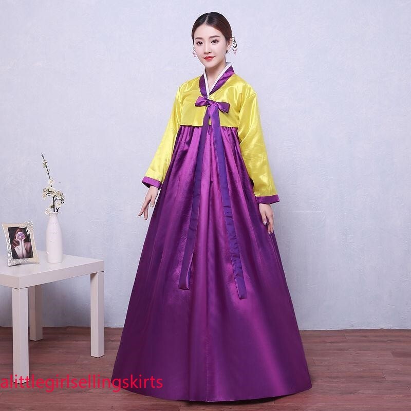 Ethnic Korean Hanbok Modern Women Asian Folk Stage Dance Performance Costume