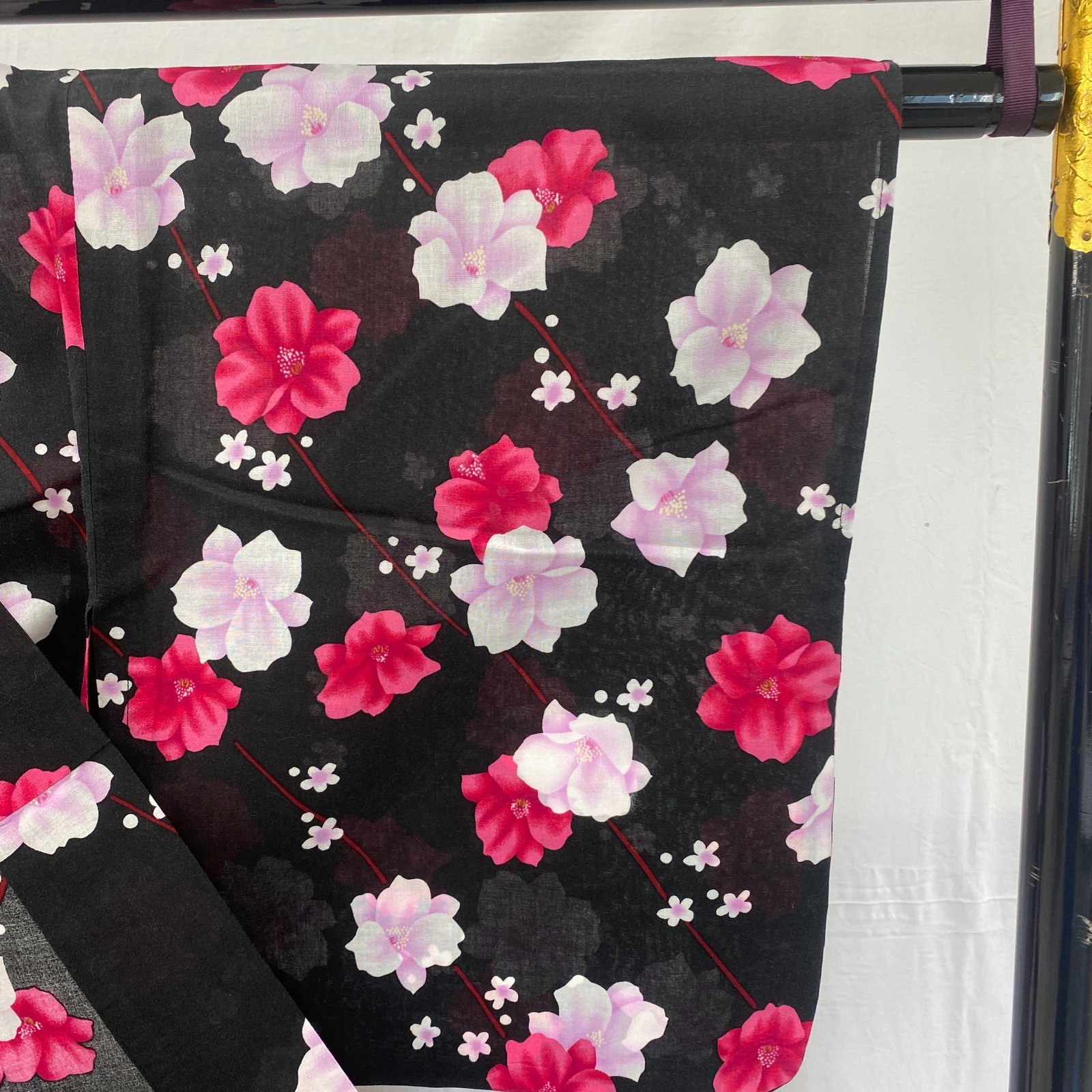 Japanese Vintage Kimono Yukata Cotton Black No Lining Traditional Length 63 in