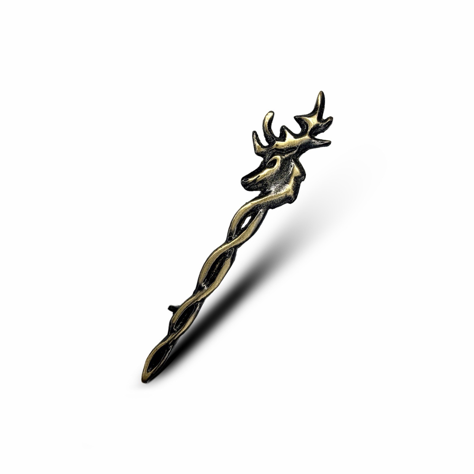 Scottish 4” Stag Head Interlocking Brass Antique Finish Kilt Pin