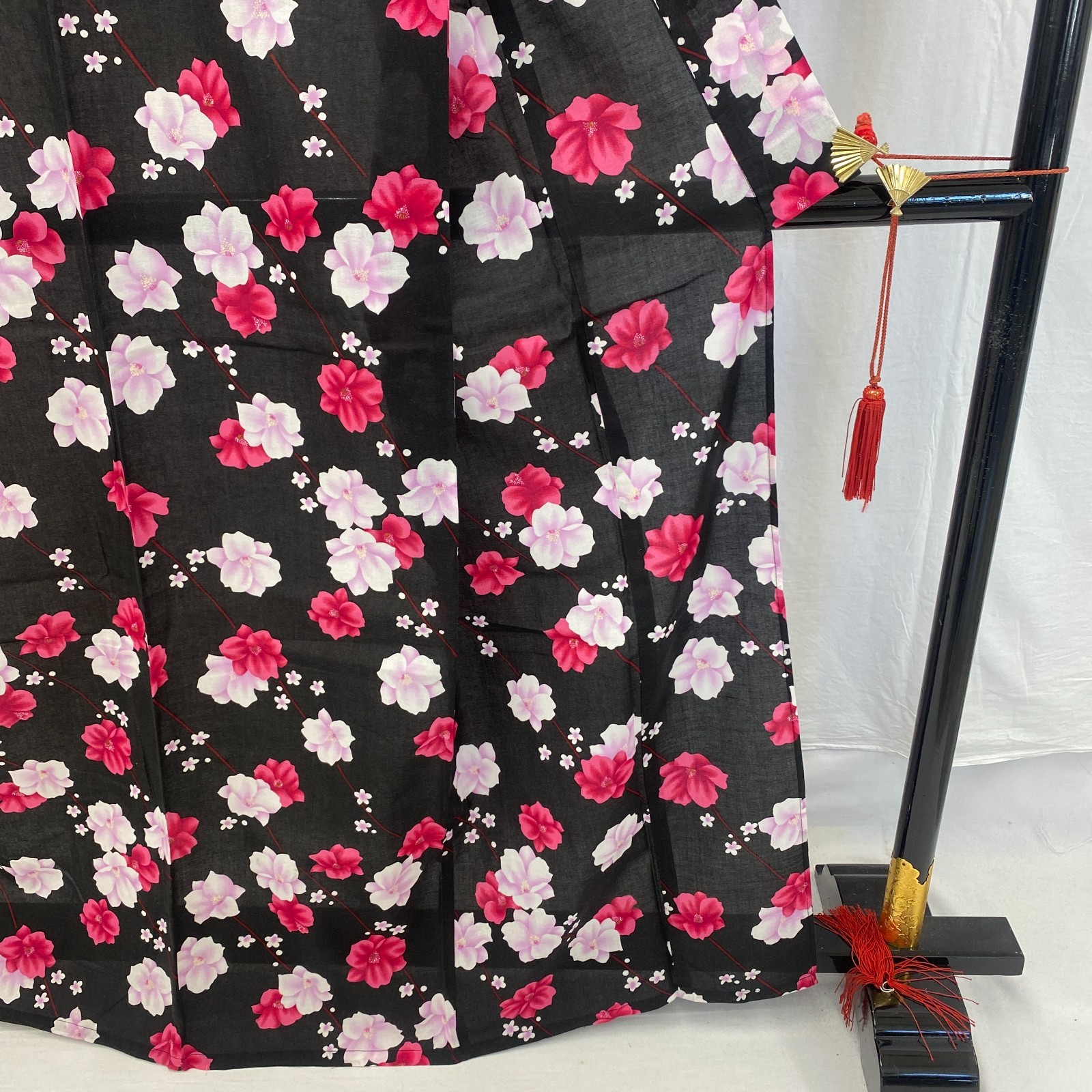 Japanese Vintage Kimono Yukata Cotton Black No Lining Traditional Length 63 in