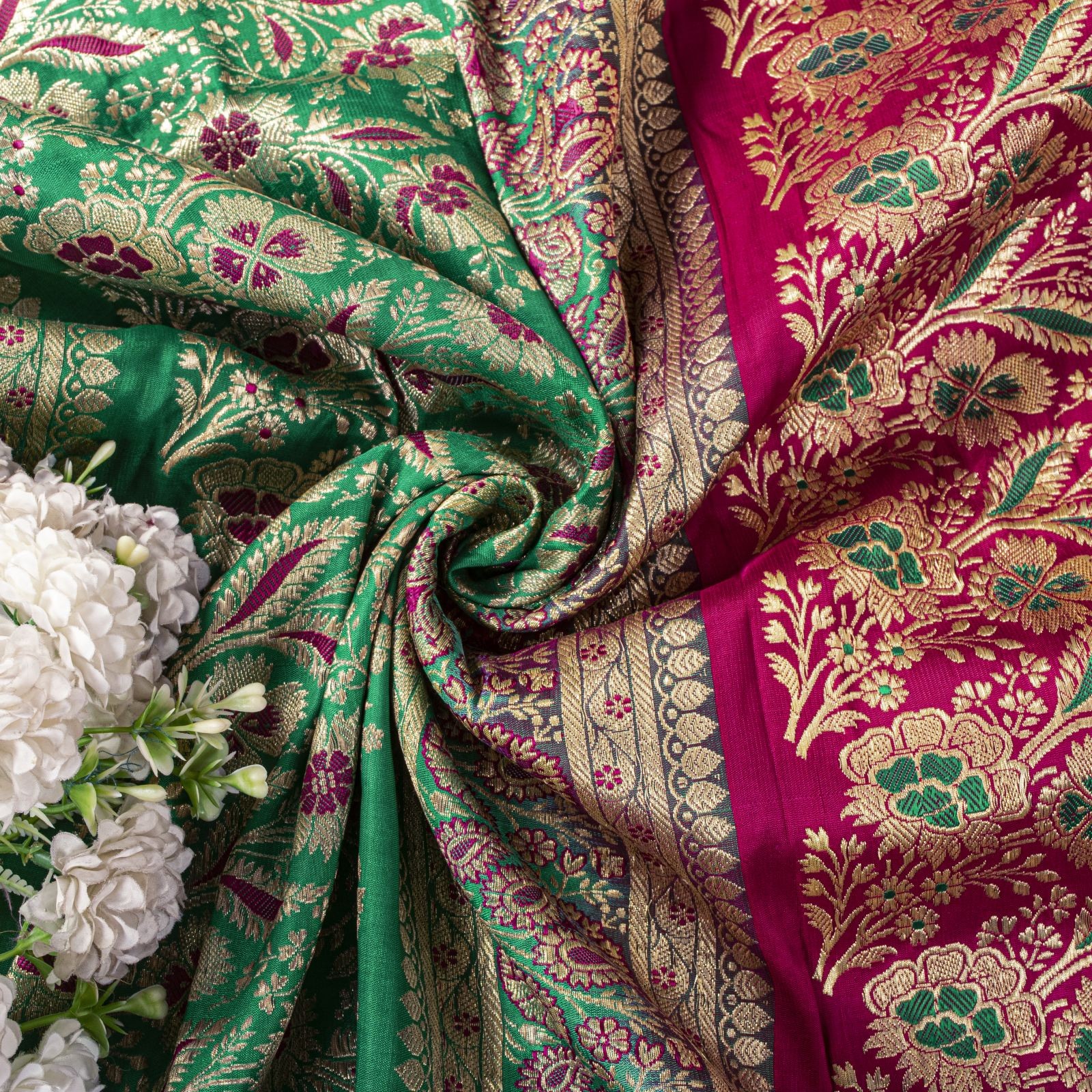 Sanskriti Vintage Pink Pure Satin Saree Banarasi Brocade Meenakari 5 Yard Sari