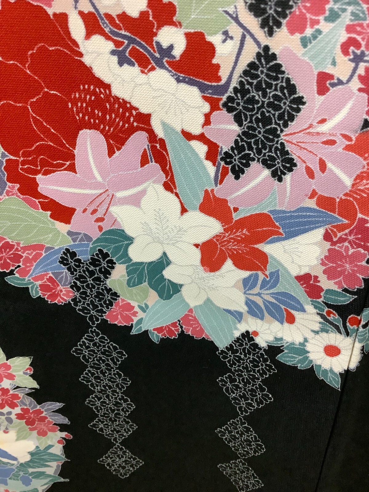 Japanese Vintage Kimono Haori Jacket polyester black flower Height 33.4inch