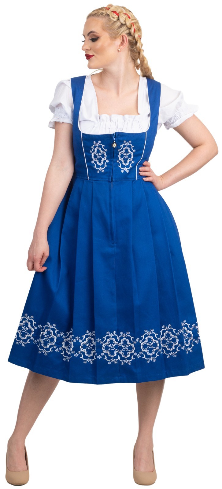 S 8 Long German Dirndl Dress EMBROIDERED Oktoberfest Holiday Waitress 3 Pc Set