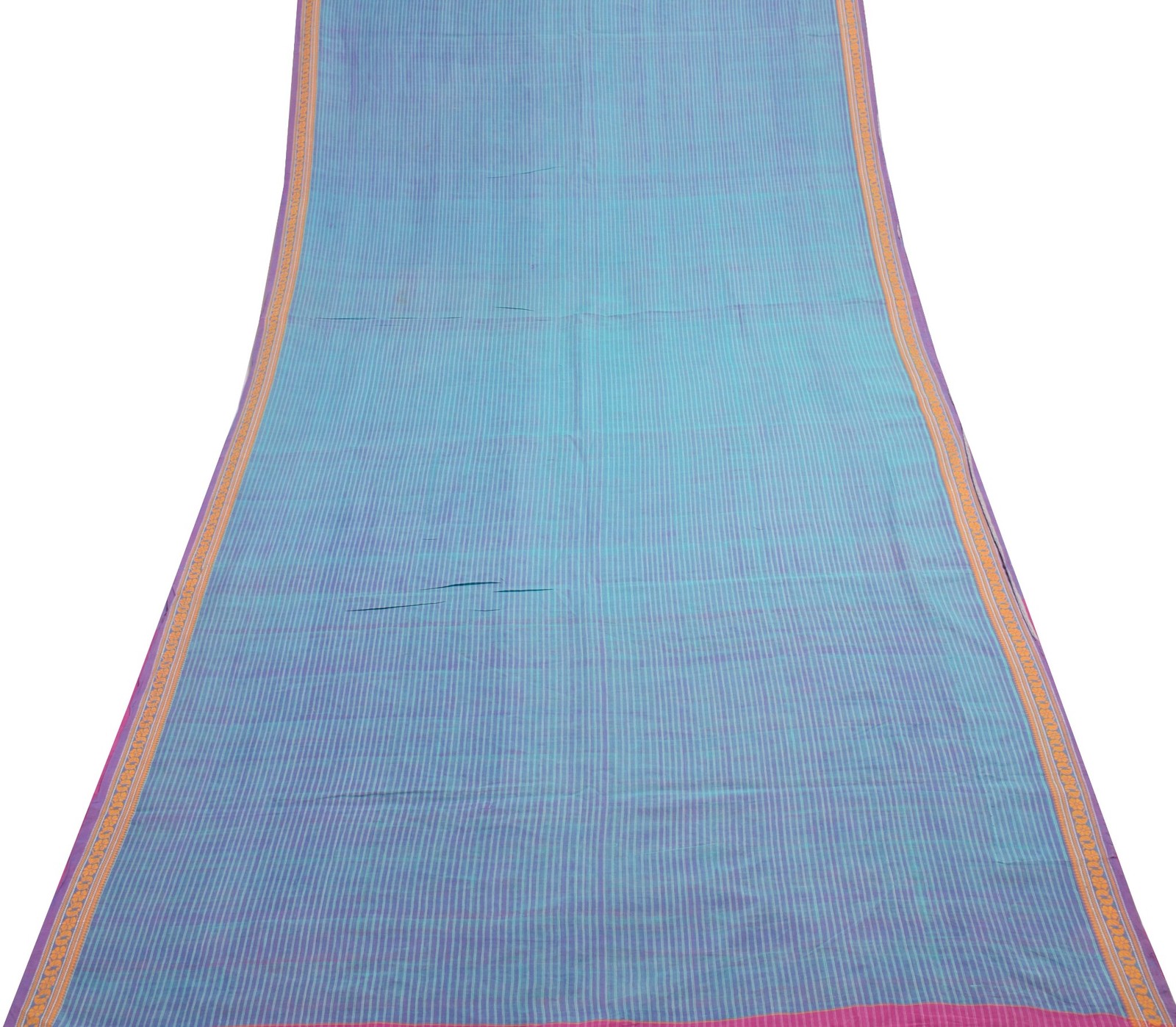 Sushila Vintage Aqua Blue Saree 100% Pure Cotton Hand Woven Sari Craft Fabric