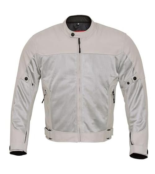 Mens Motorcycle Jacket-Air Mesh Biker Jacket Men-Dual Sport Medium Silver/Gray