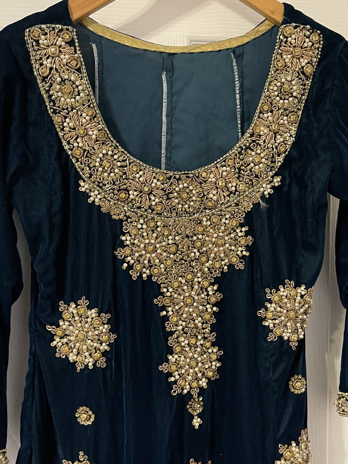2pc Heavily Embellished Velvet Suit. Short Frock And Dupatta