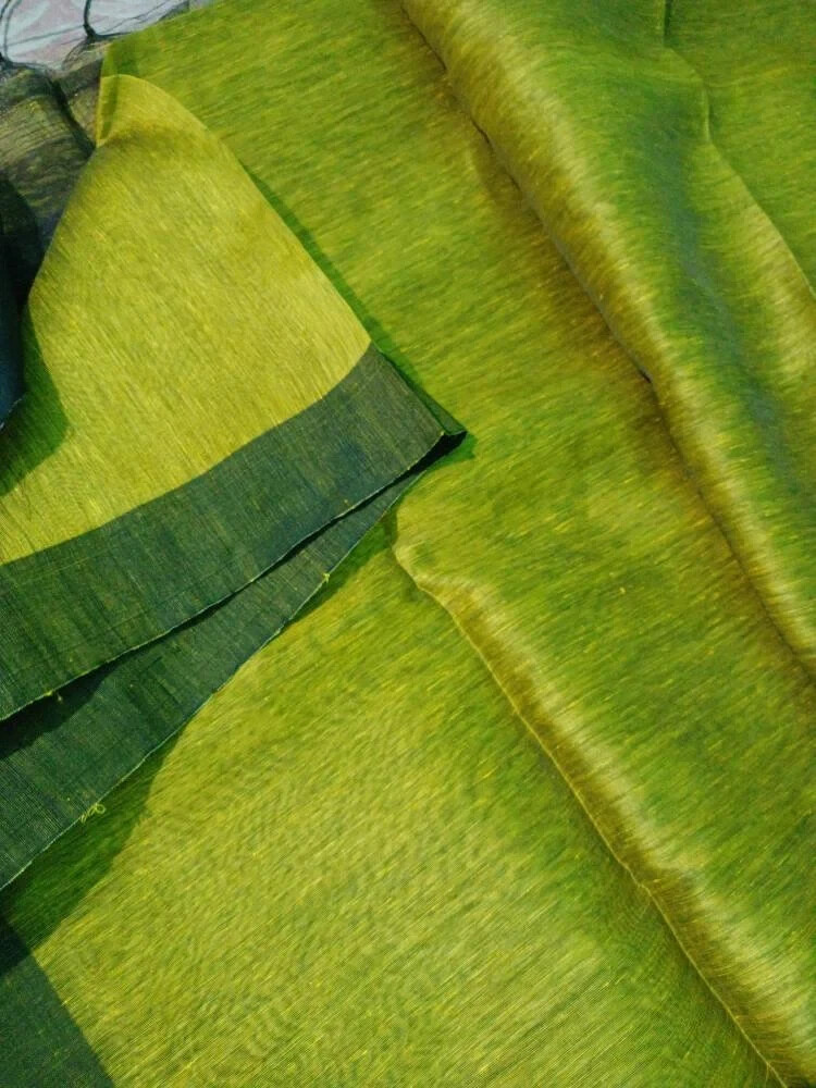 Silk linen jamdani Saree with running blouse piece Free Shipping