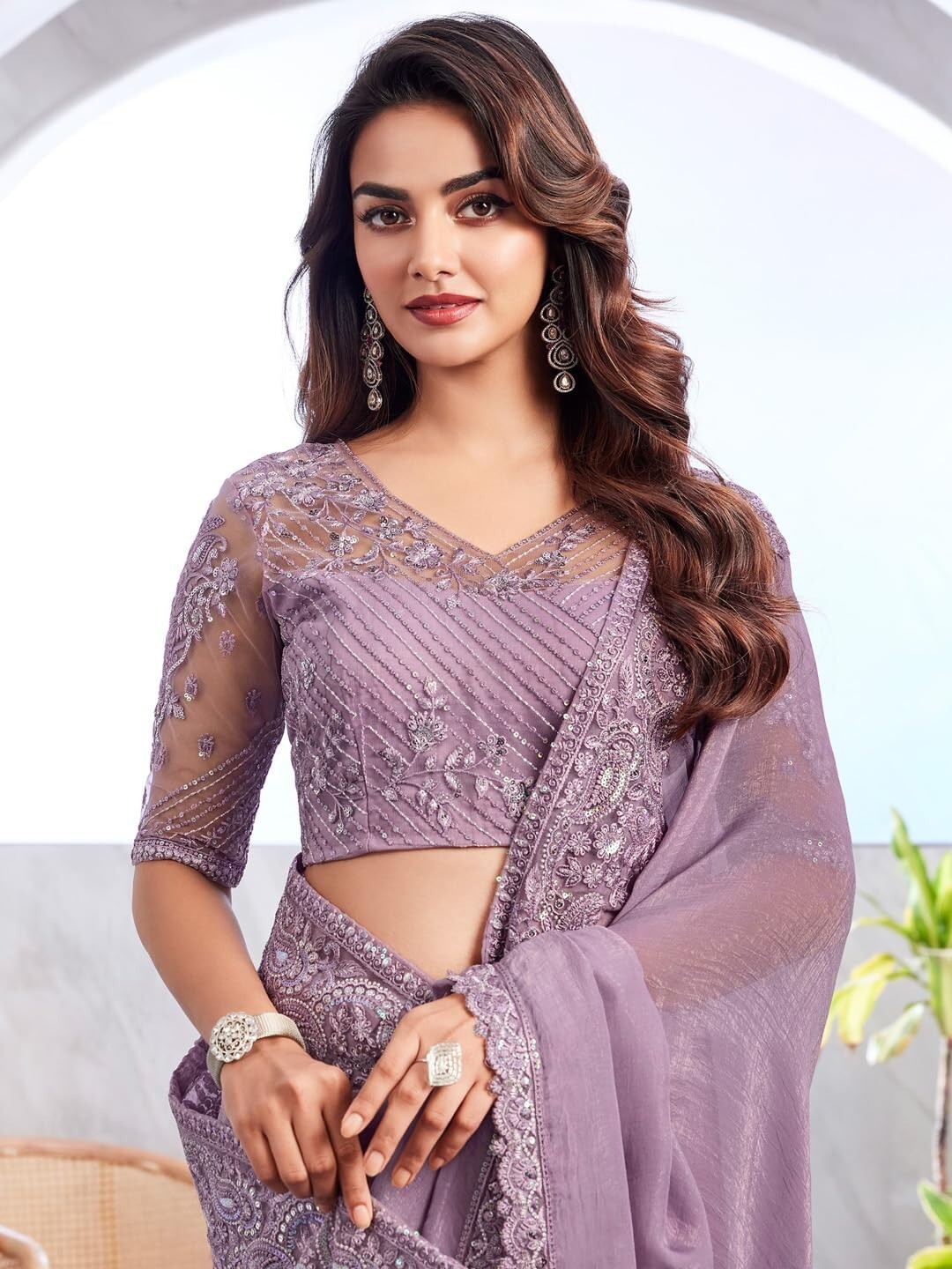 Women’s Chiffon Embellished Saree With Unstitched Blouse Piece