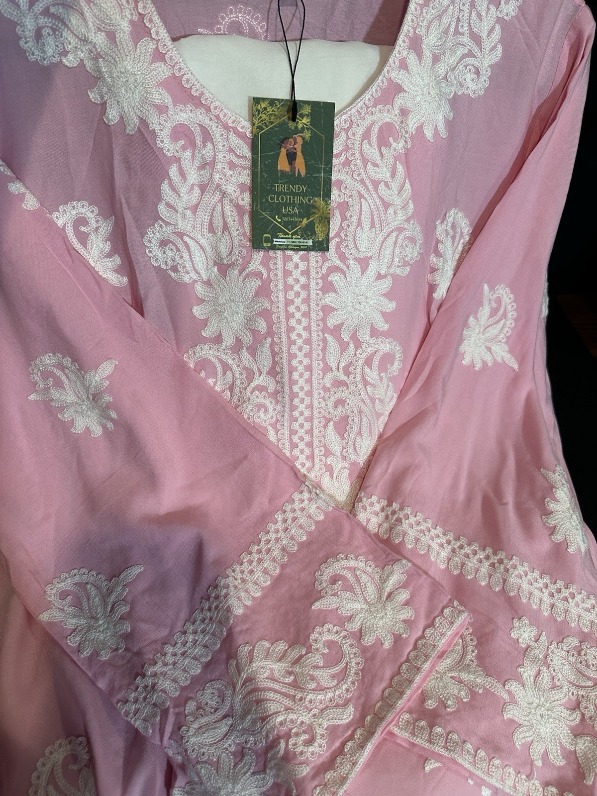 Beautiful soft linen Front & back emb-3 pc suit-emb plazo, laced dupatta-$44