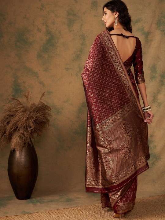 Banarasi Silk Saree Woven Designer Zari Indian Ethnic Sari Blouse For Womens