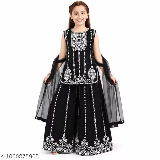 Embroidered Sharara Suit Set with Net Dupatta Kids Ethnic Wear Sleeveless KurtI