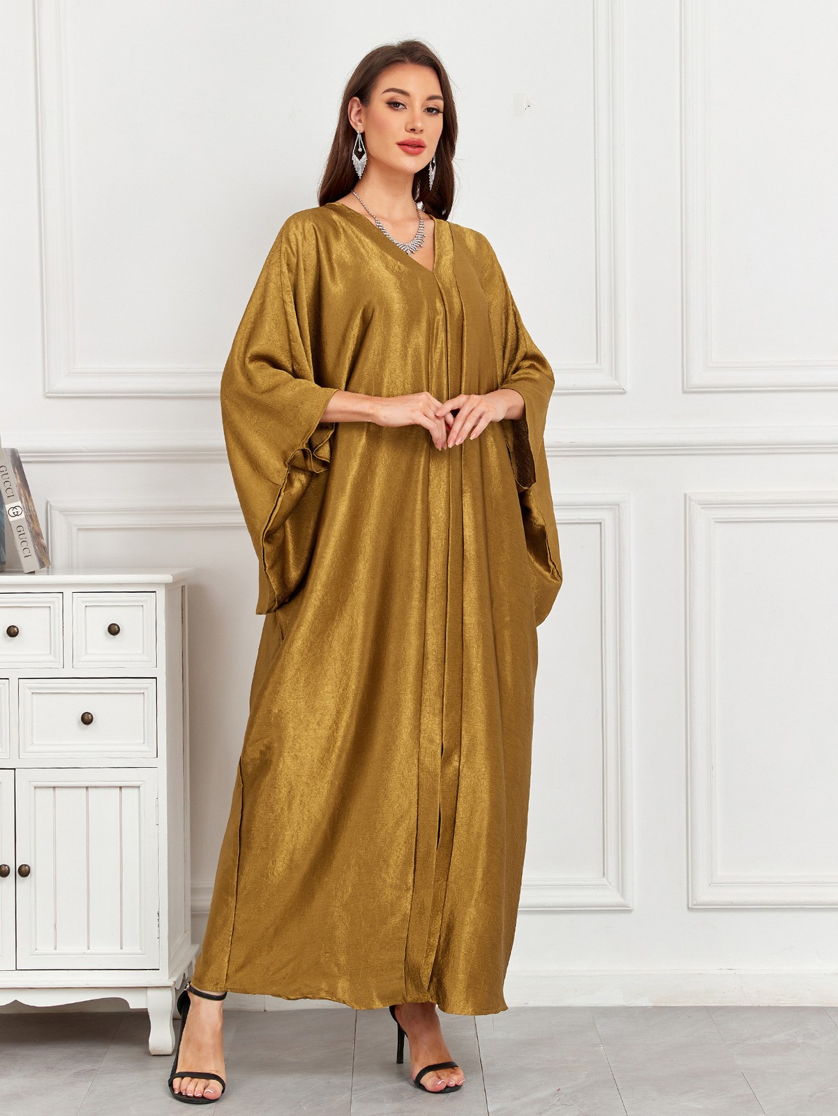 Women Batwing Sleeves Abaya Muslim Loose Solid Color Ramadan Beach Travel Robes