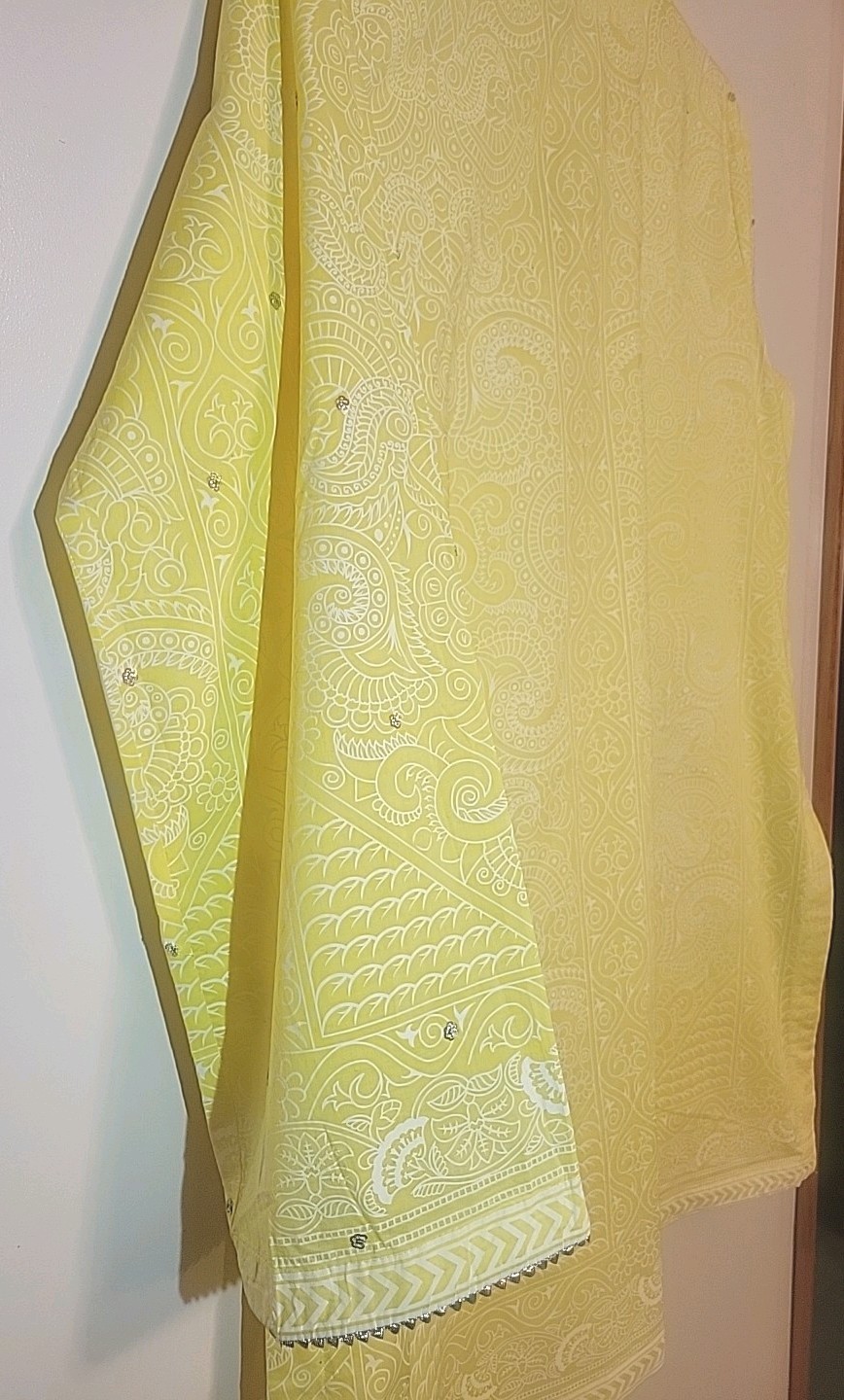 Khaadi Women’s Ready to Wear Yellow Printed Kurta XL/2XL 100% Cotton Ethnic Top