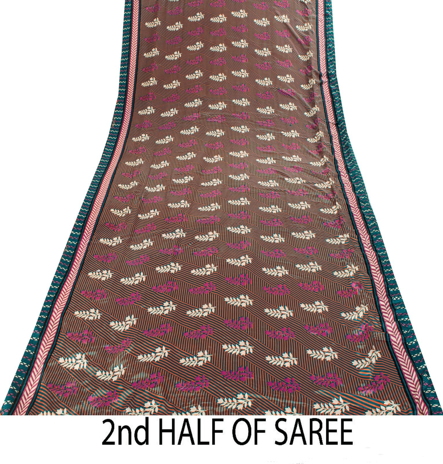 Sanskriti Vintage Multicolor Moss Crepe Saree Floral Printed Fabric 5+Yd Sari