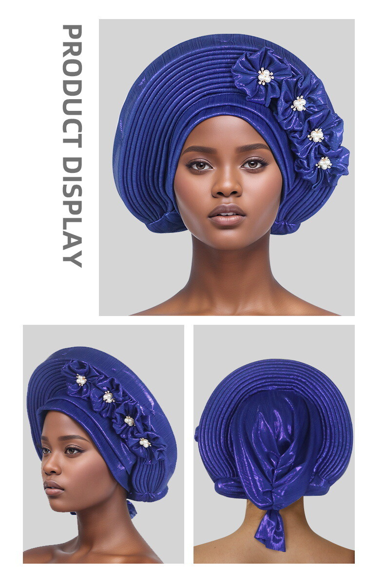Auto Gele Headtie Head Wrap Caps Women Hats Multilayer Pleated African Headwear