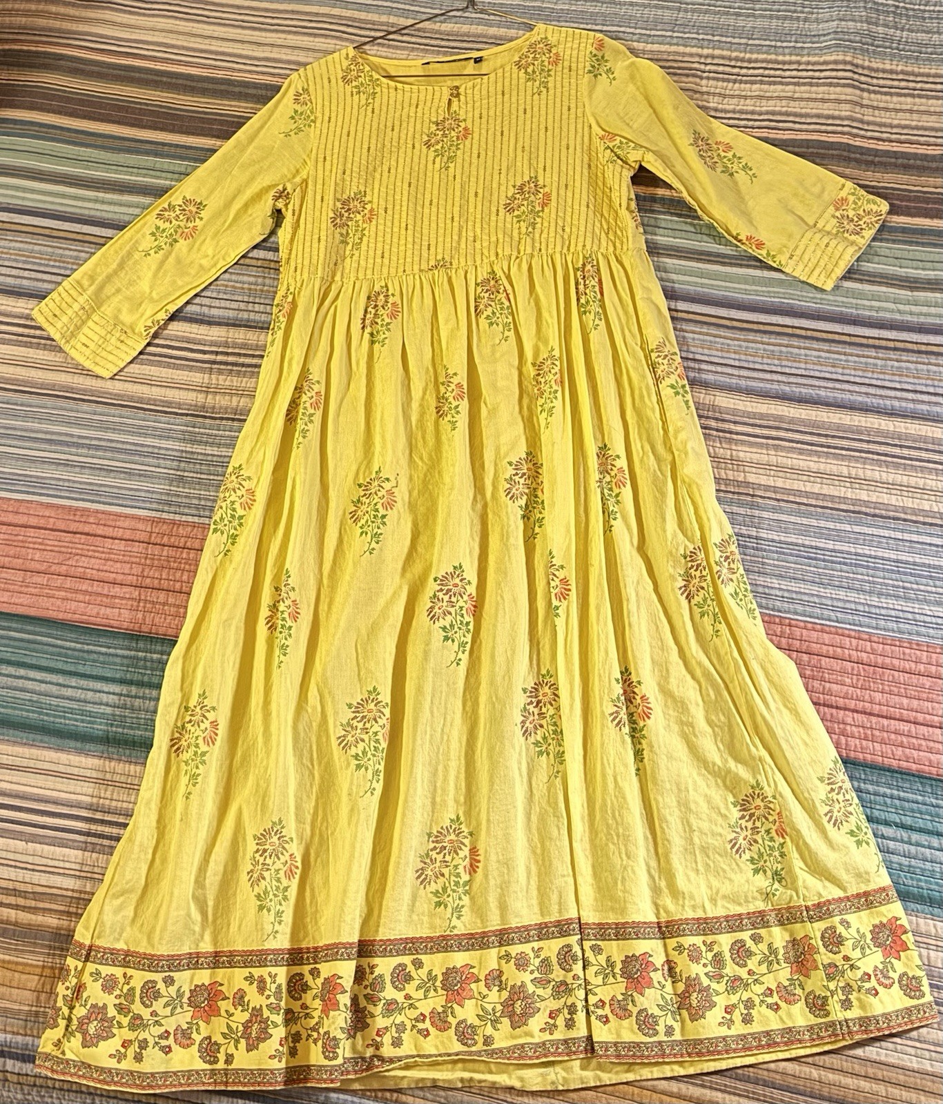 Melange Yellow Floral Print Kurta 100% cotton Made in India Size M