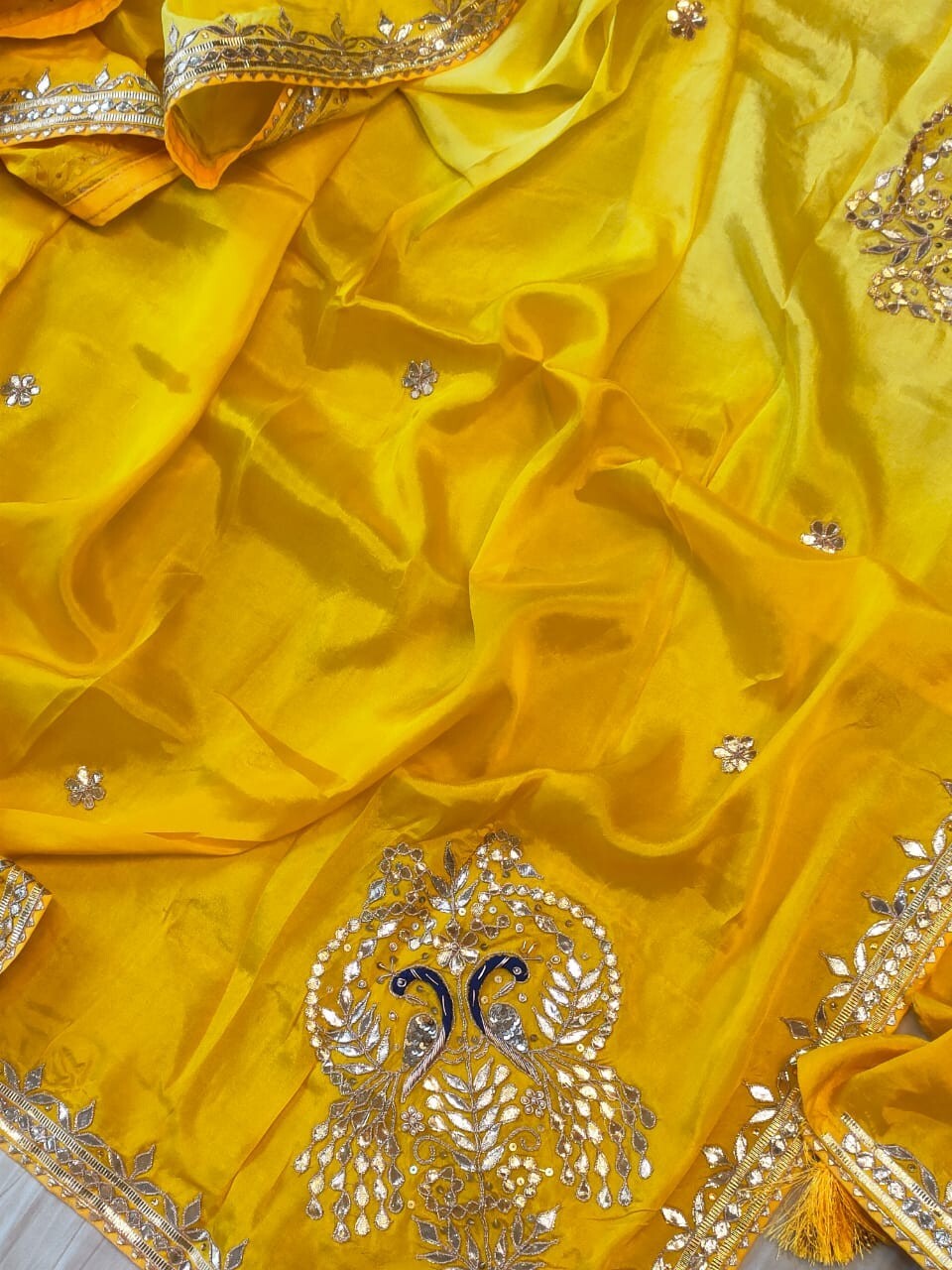 Yellow Saree Gota Patti Work New Bollywood Diwali Festival Partywear Sari Blouse