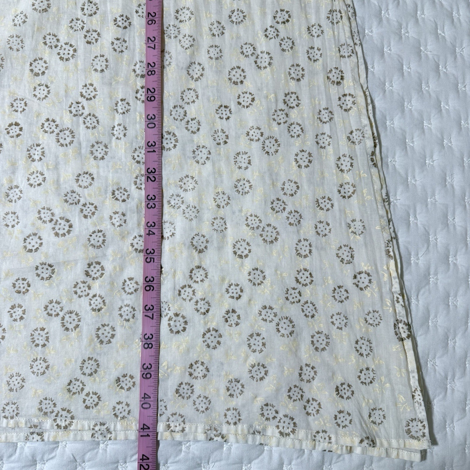 Women’s Kurta Ivory Gold Floral Printed Mandarin Collar Size 38