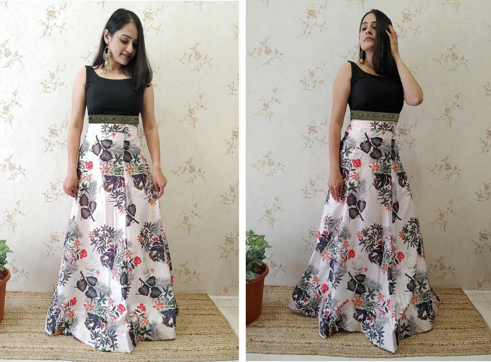 Indian Ethnic Lehenga Choli Floral Print Fancy Skirt Women Wedding Party Wear