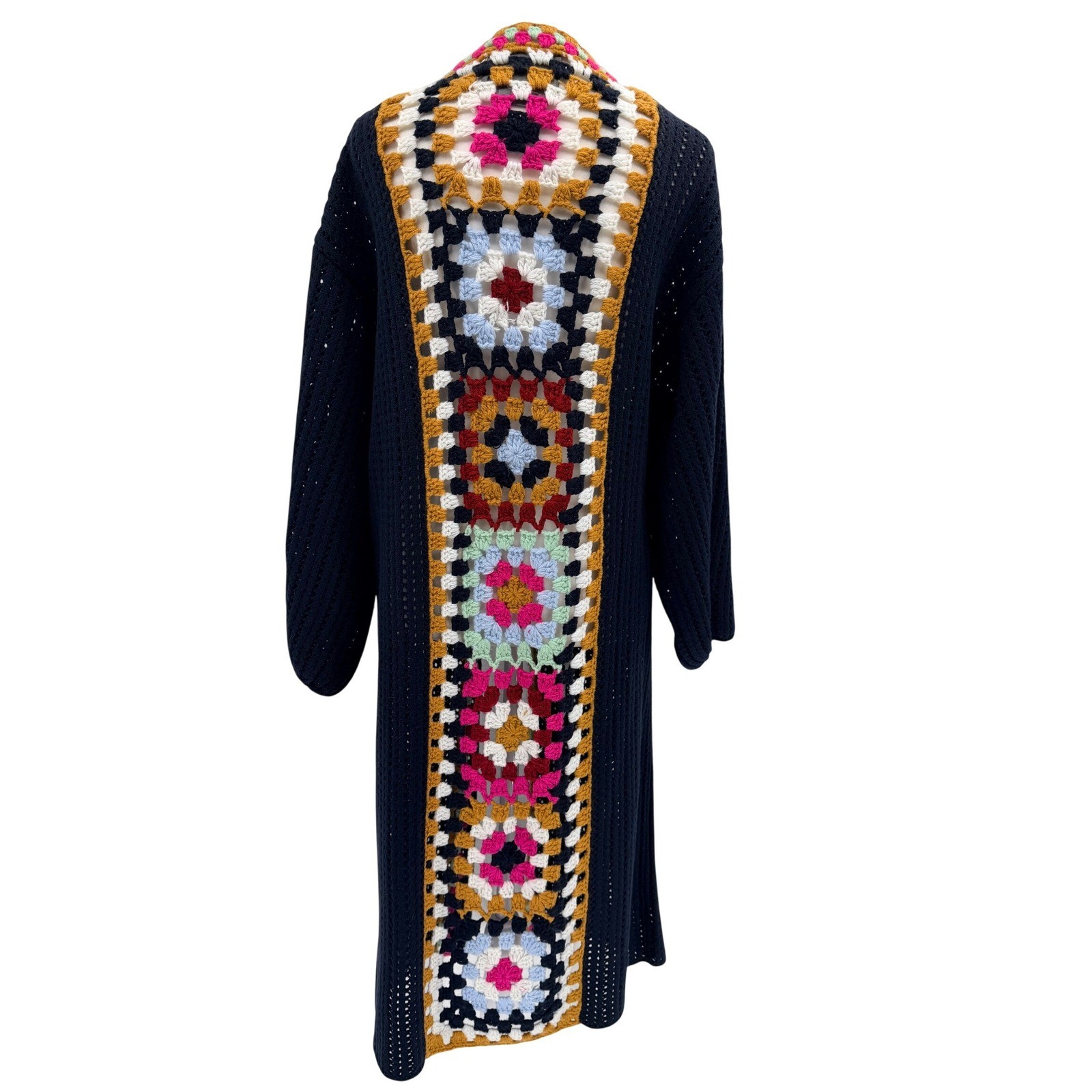 Anthropologie Day Out Duster Kimono Sweater OSFM Navy Blue Multicolor Boho