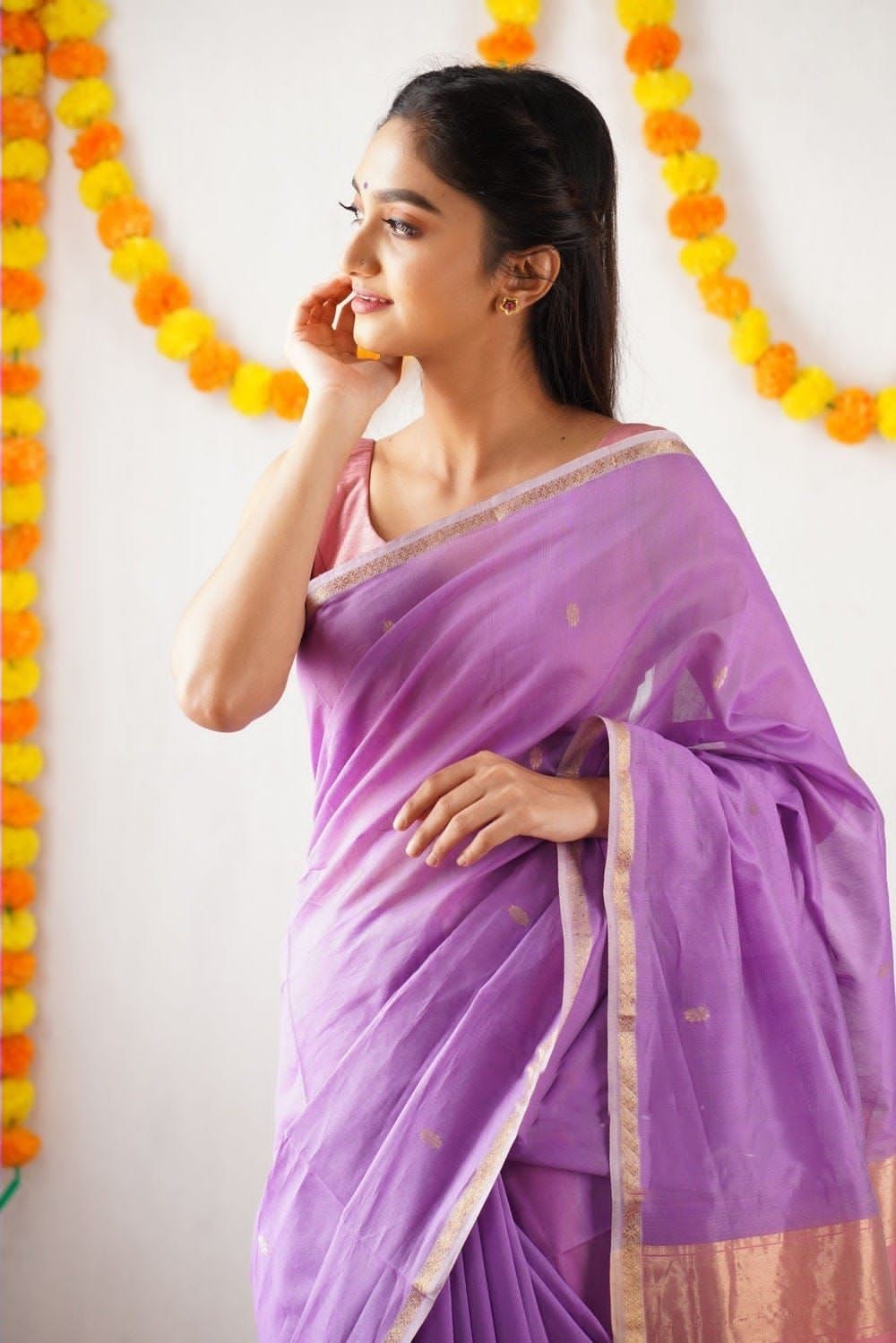 Soft Linen Cotton Saree Jacquard Wedding Party Wear Traditional Indian Sari