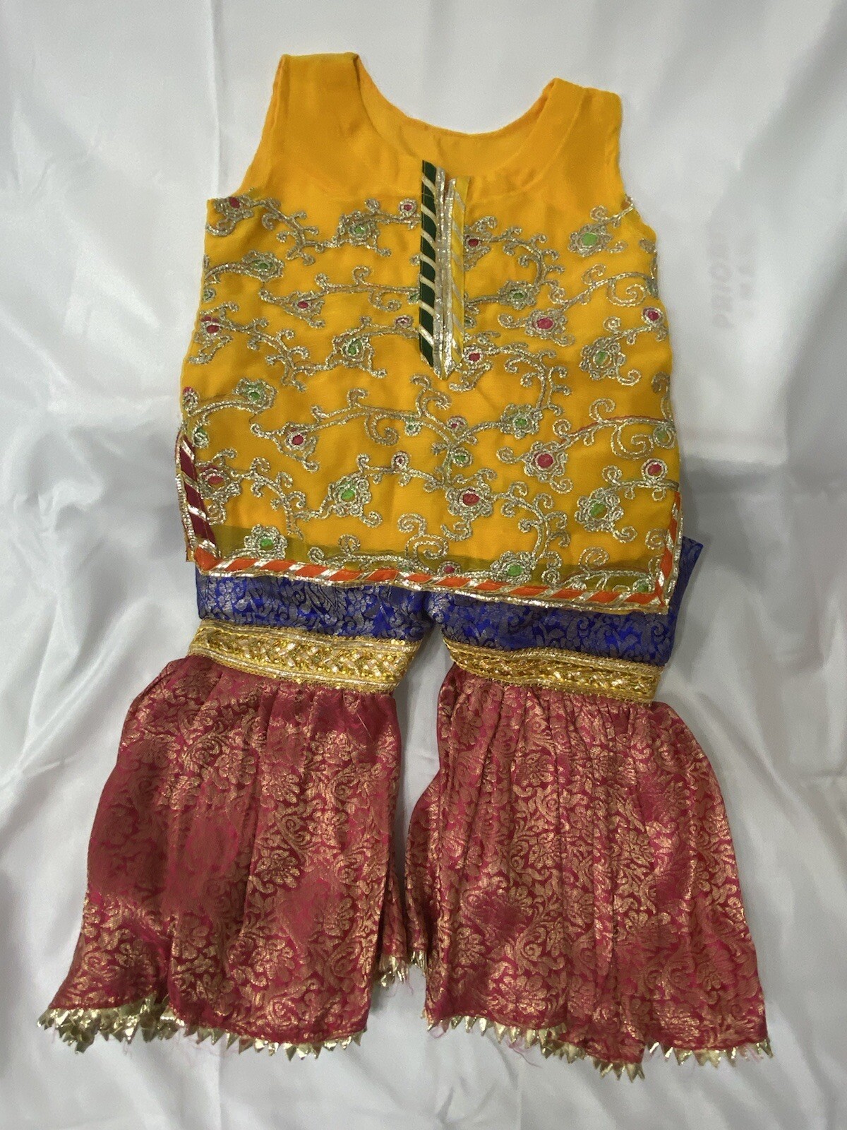 Girls Kids Semi Pure Embroidery Shirt With Garara 1-2 Years Baby Toddlers