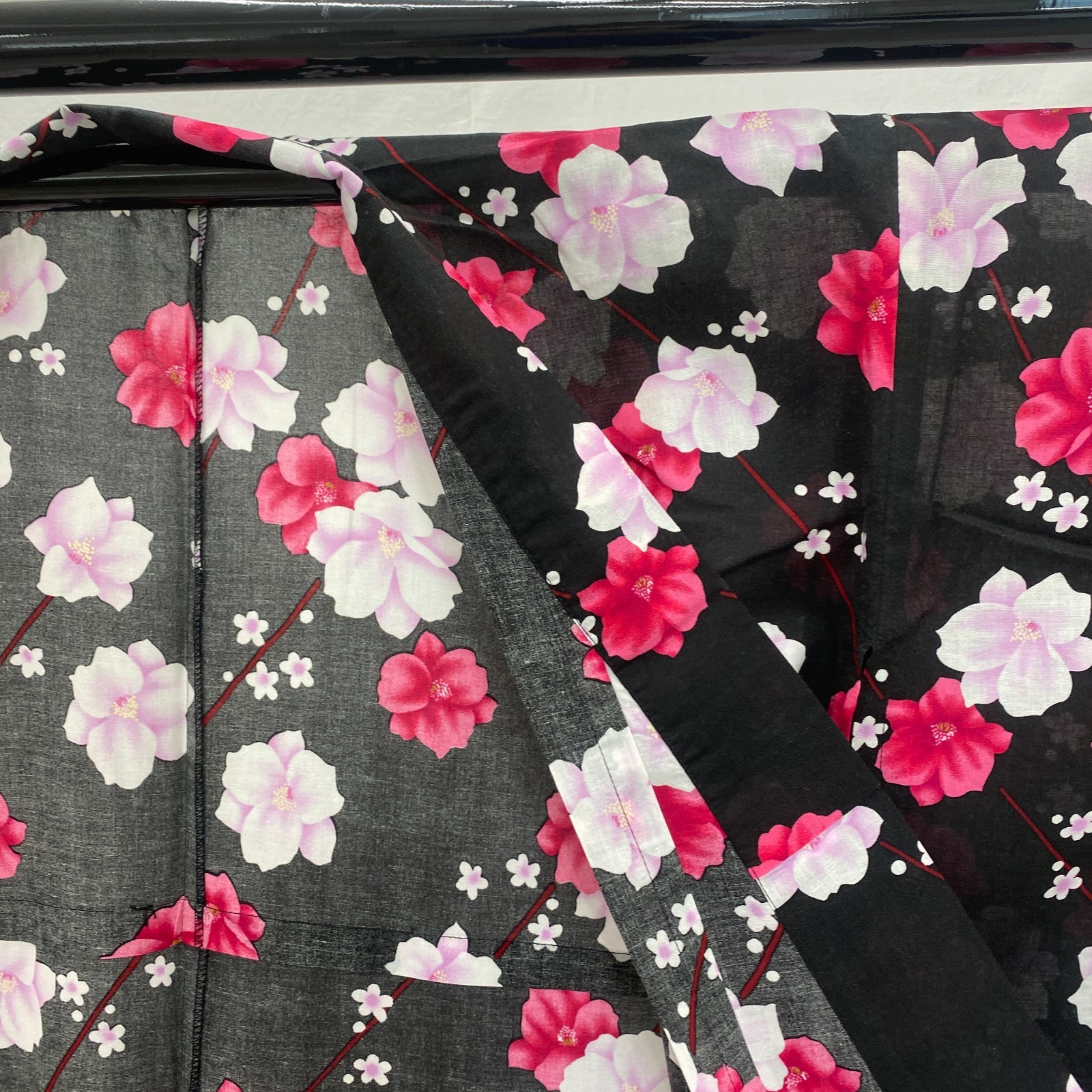 Japanese Vintage Kimono Yukata Cotton Black No Lining Traditional Length 63 in