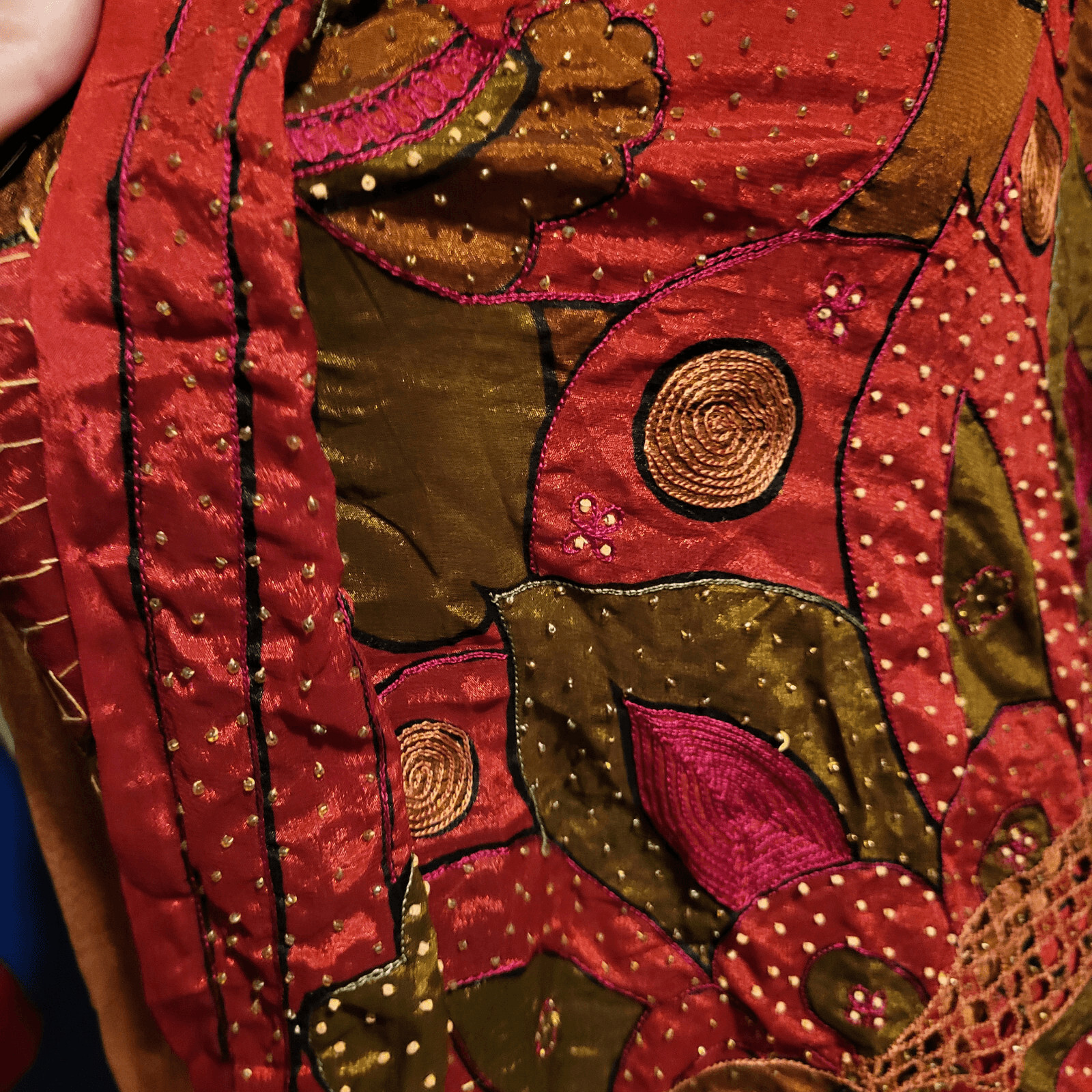 Gorgeous Sari Silk with Embroidery Rust Red 240″ by 46″