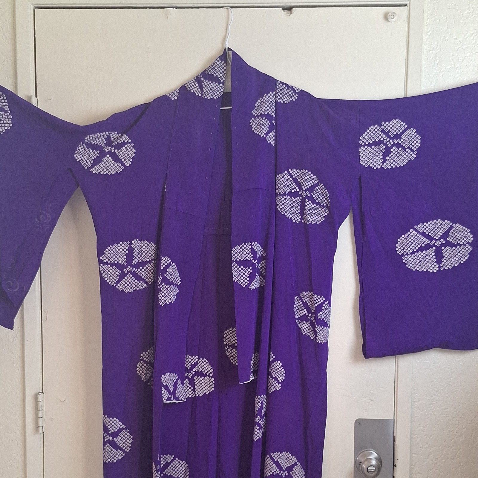Purple Women’s Kimono with White Geometric Pattern Free Size
