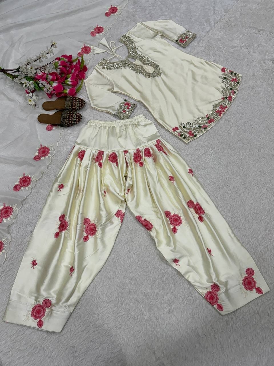 Fancy Designer Japan Satin Salwar Kameez With Organza Dupatta For Women