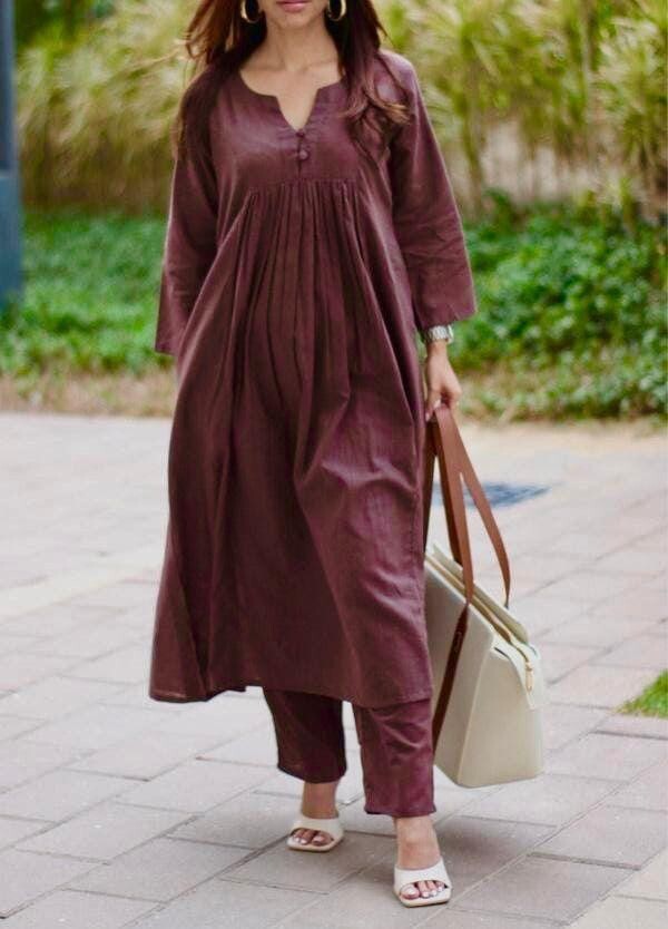 Indian Pakistani Cotton Slub Kurta Set Designer Women Ethnic Kurti Pant Set