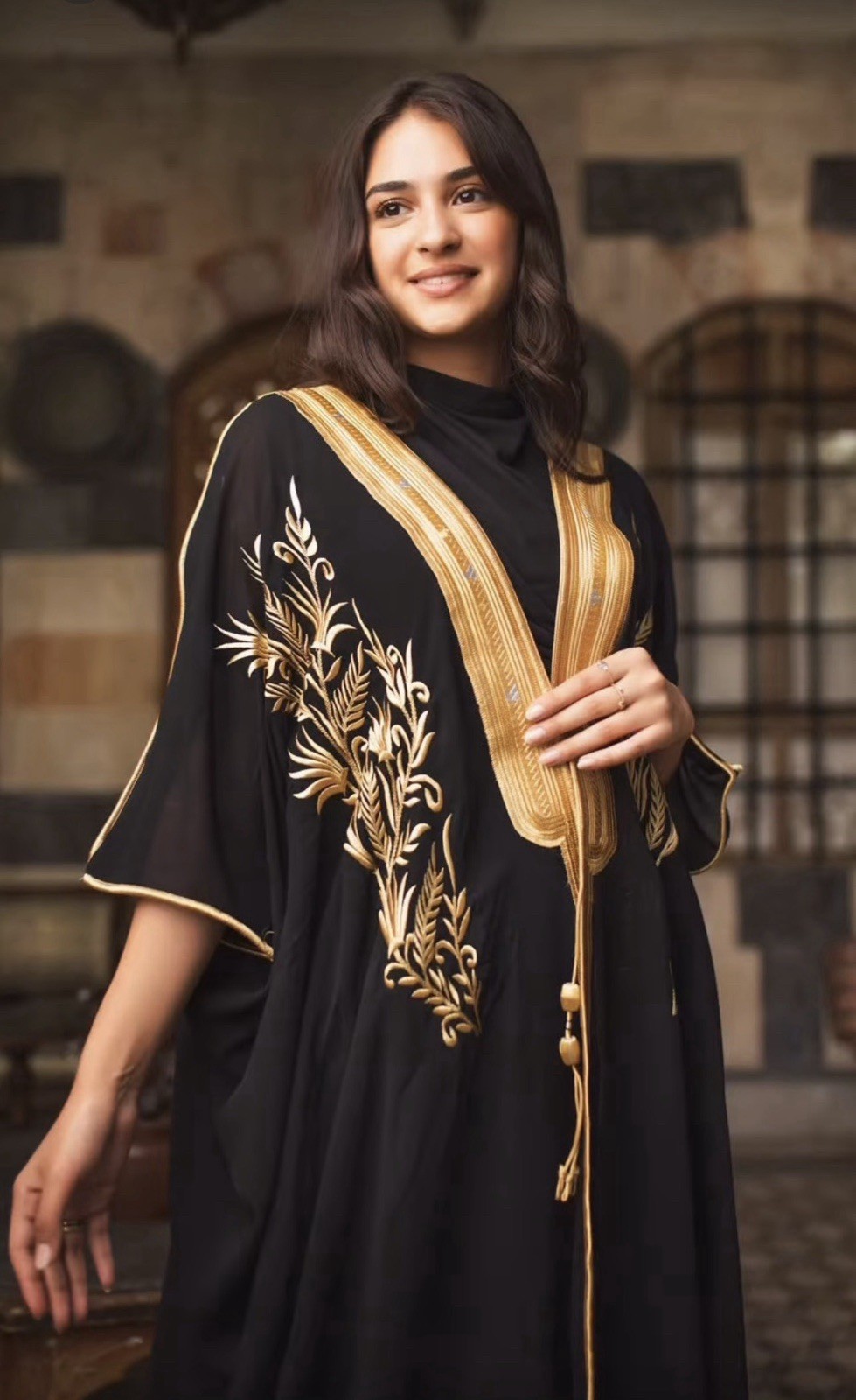 Women’s Middle Eastern Kaftan Robe Embroidered Black Gold White Blue