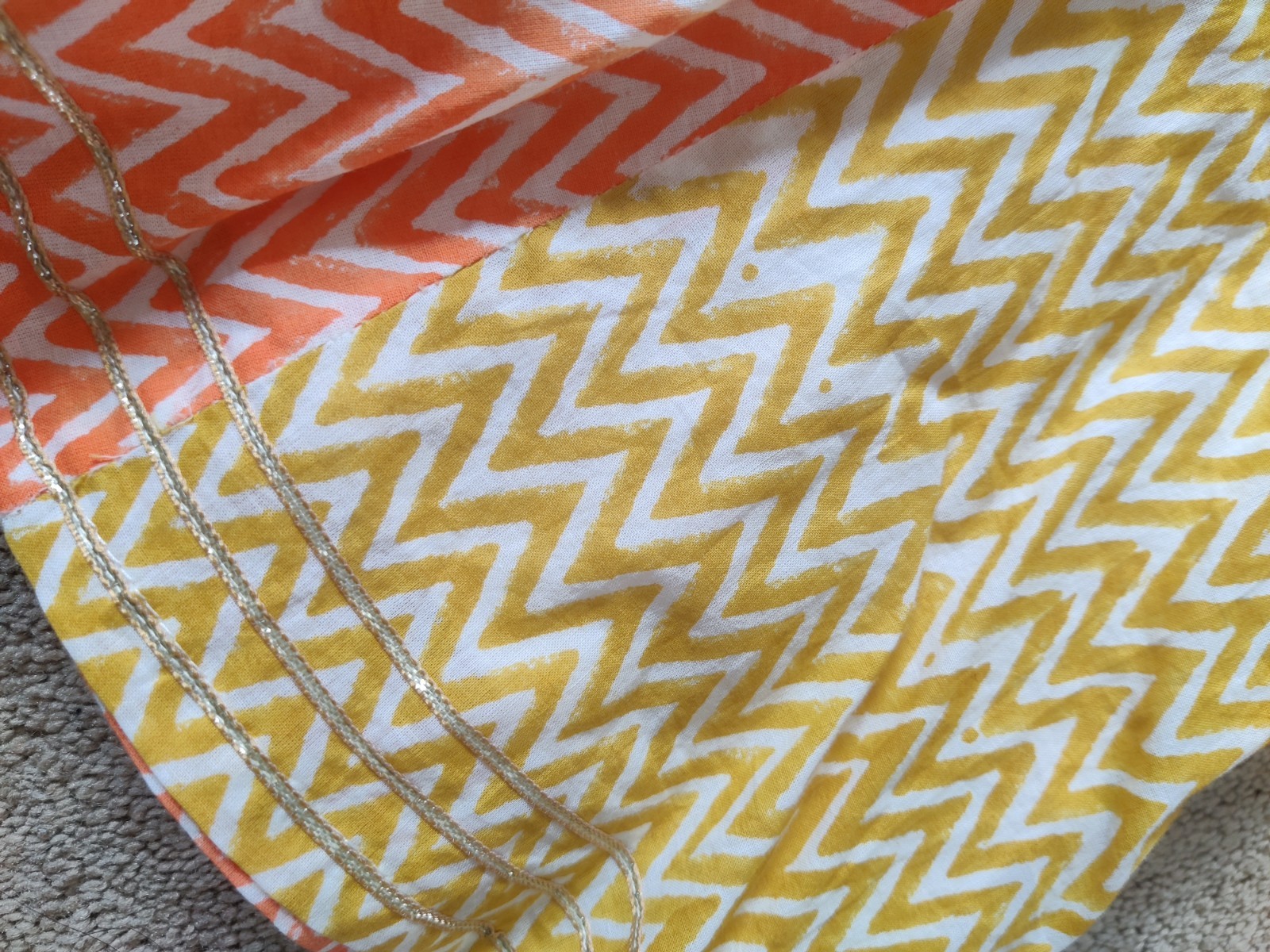 Light Summer Cotton Girls Indian Lehnga Set White Orange Yellow Green 2-3 YRS