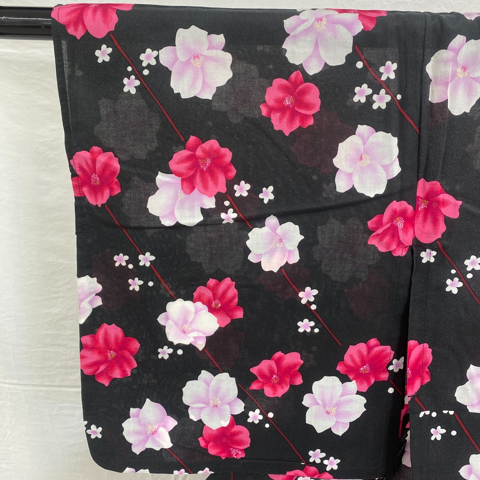 Japanese Vintage Kimono Yukata Cotton Black No Lining Traditional Length 63 in