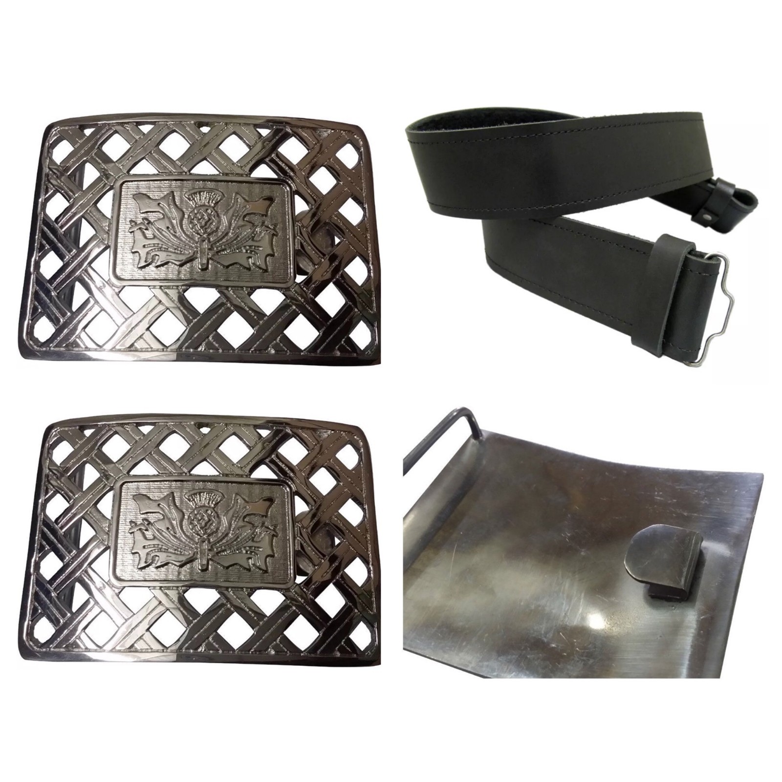 Men’s Scottish Simple Leather Kilt Belt and Buckle Set For Tartan Kilts