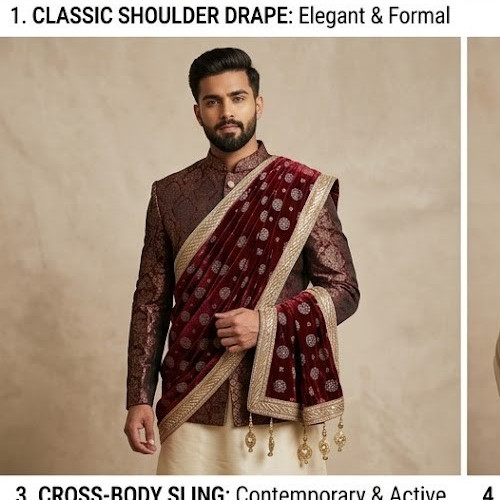Men Groom Stole Indian Handmade Wedding Dupatta Velvet Scarves