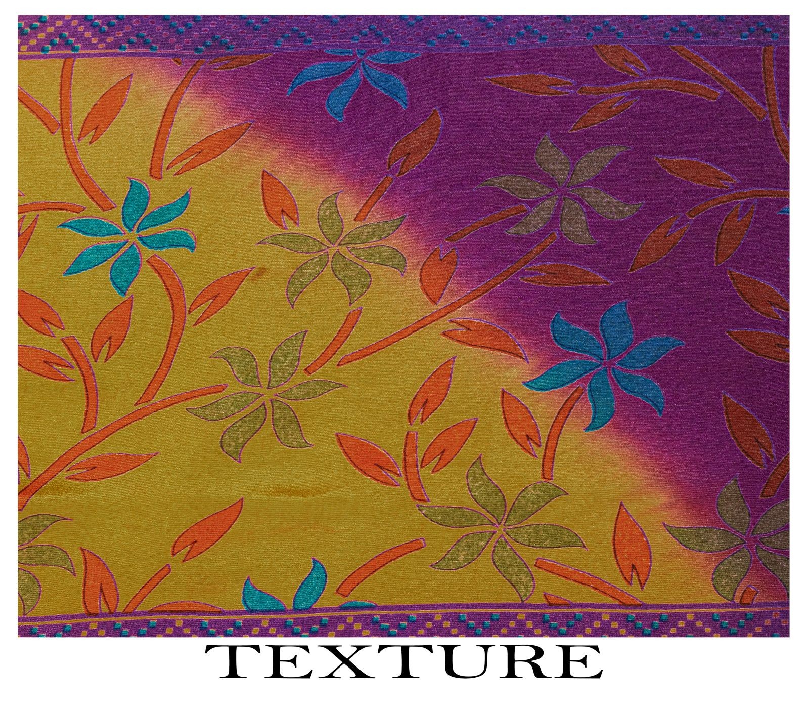 Sanskriti Vintage Saree Violet-Yellow Pure Crepe Floral Printed Sari 6Yd Fabric
