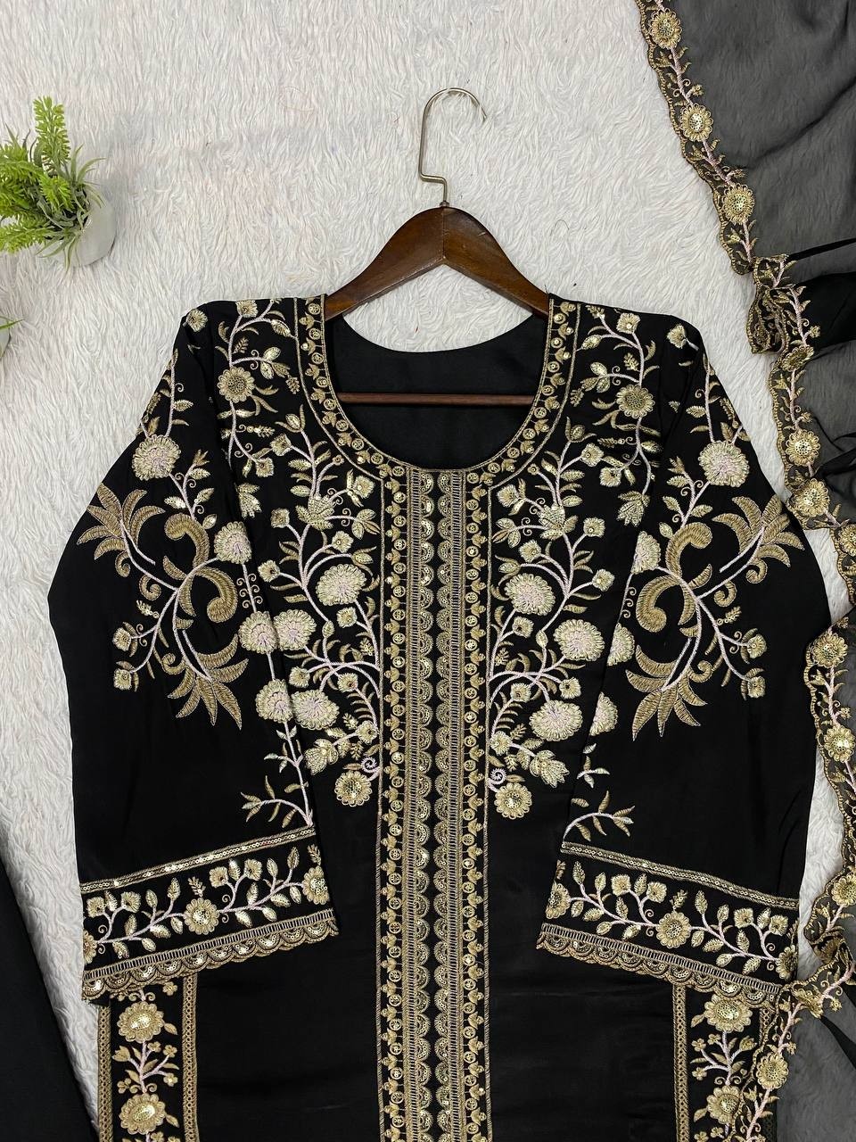 New Designer Black Roman Kurta Palazzo With Dupatta For Party Wear
