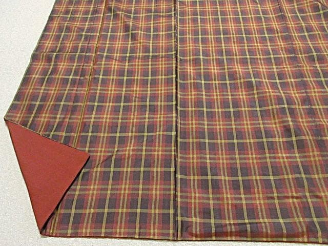 Kimono Tartan Check Silk Robe Size 9 Elegant Coffee Wine Ochre AllSeason Vintage