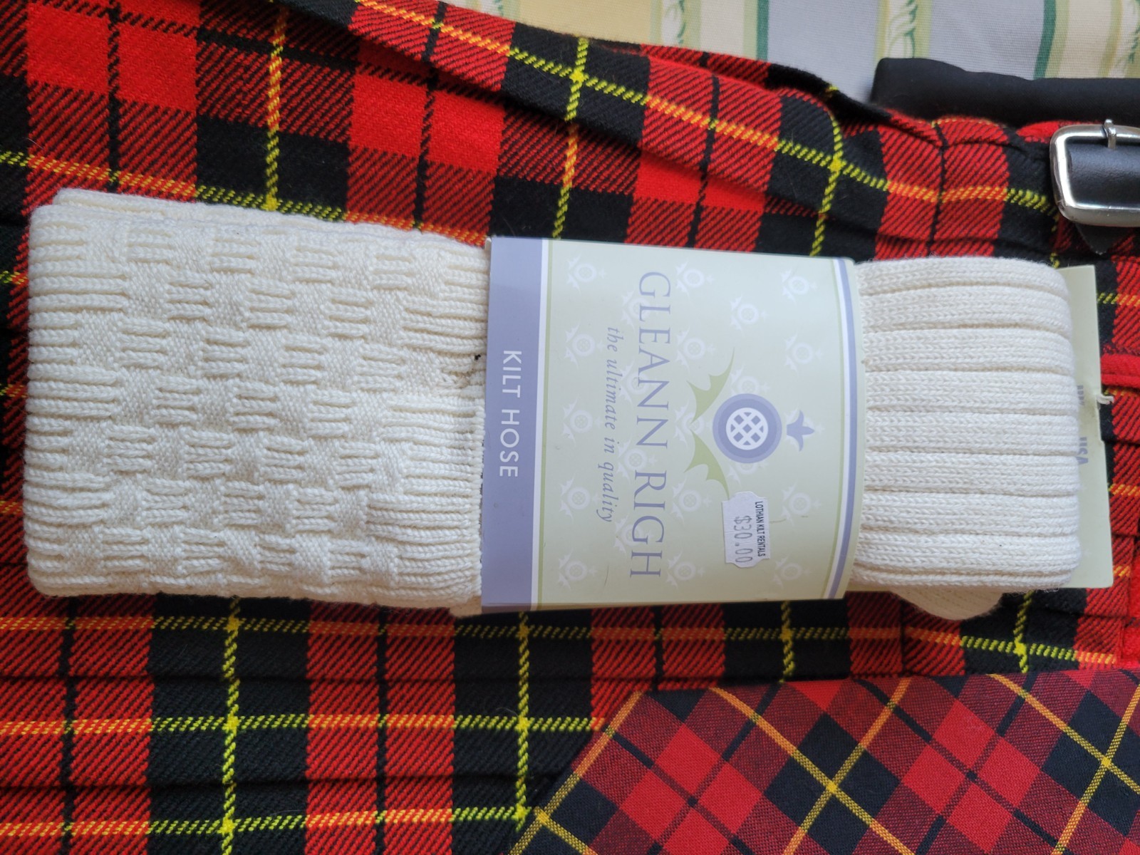 Kilt-Wallace tartan, vest, socks, tie, and sporran